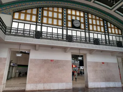 The main hall of Cais do Sodré train station in Lisbon, the building the hostel is in